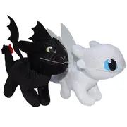 Set 2 jucarii din plus Toothless 25 cm si Light Fury Sparkle, Dragons, 28 cm