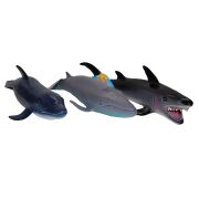 Set 3 figurine din cauciuc animale marine, Delfin/Rechin/Balena albastra, 24 - 28 cm