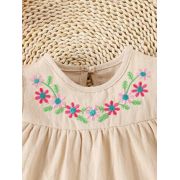 Costumas crem cu floricele brodate, de vara pentru fetite mdtu104-r1