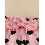 Costumas pentru fetite, body roz, pantaloni cu inimioare si bentita asortata mdtu110-r2