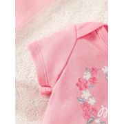 Costumas pentru fetite, body roz, pantaloni inflorati si bentita asortata mdtu109-r2