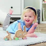 Jucarie de tras din lemn GHMILY cu 2 iepurasi