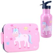 Set cutie alimente 16x13x5 cm si bidon inox 500 ml PrÃªt pink Unicorn