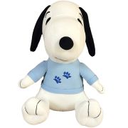 Jucarie din material textil elastic Snoopy cu bluza bleu, 32 cm (asezat)
