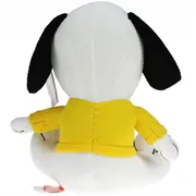 Jucarie din material textil elastic Snoopy cu bluza galbena, 32 cm (asezat)