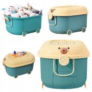 Cutie pentru jucarii, Primabobo, Cu suprafata adaptata blocurilor Lego, maner si roti, Model ursulet, 46 cm, Albastru BYN5904905021687