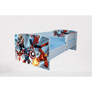 Pat pentru baieti Avengers cu Protectii laterale, cu Saltea SafeNest 180x80x8 Cm, 2-16 Ani Ptv7589