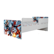 Pat pentru baieti Avengers 3, Cu Dubla Protectie, cu Saltea SafeNest 180x80x8 Cm, 2-16 Ani Ptv8069