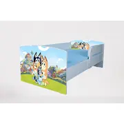Pat Bluey cu Protectii laterale, cu Saltea SafeNest 140x70 Cm, 2-8 Ani  Ptv7438
