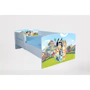 Pat Bluey cu Protectii laterale, cu Saltea SafeNest 180x80x8 Cm, 2-16 Ani Ptv7448