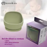 Bol din silicon cu ventuza, AppeKids, Classic - Raw Green KRTAK276135