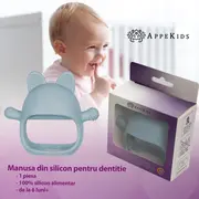 Jucarie pentru dentitie din silicon, Appekids, Manusa Kitty - Aqua Blue KRTAK276043