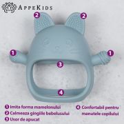 Jucarie pentru dentitie din silicon, Appekids, Manusa Kitty - Aqua Blue KRTAK276043
