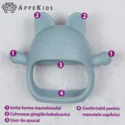 Jucarie pentru dentitie din silicon, Appekids, Manusa Kitty - Aqua Blue KRTAK276043
