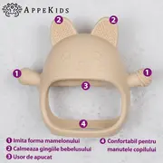 Jucarie pentru dentitie din silicon, Appekids, Manusa Kitty - Bubble Beige KRTAK276036