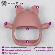 Jucarie pentru dentitie din silicon, Appekids, Manusa Kitty - Old Rose KRTAK276029