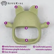 Jucarie pentru dentitie din silicon, Appekids, Manusa Kitty - Raw Green KRTAK276050