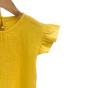 Tricou cu volanase la maneci pentru copii, din muselina, Lemonade, 3-4 ani KDETMV34SS