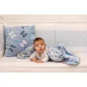 Paturica pufoasa de plus,  2 fete, bleu cu fundite, gri cu buline, 120x150 cm KDEPP2BG120150