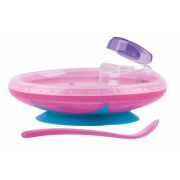 Bol, Nuby, Cu ventuza, rezervor si lingura, Pentru a mentine alimentele calde, Sigur pentru masina de spalat vase si microunde, 400 ml, 3 luni+, Pink BYNID5342PINK