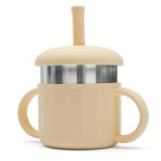 Canuta, New Baby, Cu manere si gura de scurgere care poate fi folosita de sine statatoare sau cu pai, 50% silicon, 50% otel inoxidabil, Fara BPA, 0 luni+, Beige BYN56990
