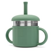 Canuta, New Baby, Cu manere si gura de scurgere care poate fi folosita de sine statatoare sau cu pai, 50% silicon, 50% otel inoxidabil, Fara BPA, 0 luni+, Green BYN56991
