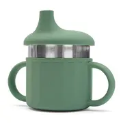 Canuta, New Baby, Cu manere si gura de scurgere care poate fi folosita de sine statatoare sau cu pai, 50% silicon, 50% otel inoxidabil, Fara BPA, 0 luni+, Green BYN56991