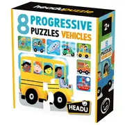 Headu - 8 Puzzleuri progresive Vehicule cu piese mari pentru copiii de peste 2 ani ARTHE59056