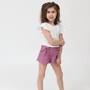 Tricou cu volanase la maneci pentru copii, din muselina, Pearl, 3-4 ani KDETMV34PEARL