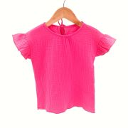 Tricou cu volanase la maneci pentru copii, din muselina, Pink Pop, 2-3 ani KDETMV23BD