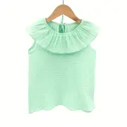 Tricou cu volanase pentru copii, din muselina, Minty, 6-7 ani KDETVCM67MINT