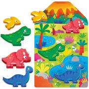 Headu - Montessori primul meu puzzle cu Dinozauri ce include 4 forme din lemn ARTHE59025
