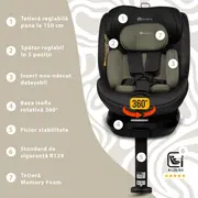 Scaun auto Appekids, I-SIZE, 40-150 cm, Rear Facing 360&deg;, Pro Confort - Green KRTAK275954