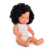 Papusa educativa 38 cm fetita caucaziana cu par negru si ondulat - okeml31262