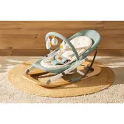 Balansoar, Jane, Kalm, Pliabil, Cu bara de jucarii si spatar reglabil, Cu baza din lemn, Conform cu standardul european de siguranta EN 12790:2023, Botanic BYN8420421090909