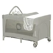 Patut pliant, Lionelo, Flower, Cu doua nivele, Cu arcada, Geanta transport, Masuta de infasat, Bara cu jucarii, Fereastra laterala, 120x60 cm, Conform cu standardele europeane de securitate EN 716 si EN12221, Cappuccino BYNLO-FLOWER_CAPPUCCINO