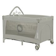 Patut pliant, Lionelo, Flower, Cu doua nivele, Cu arcada, Geanta transport, Masuta de infasat, Bara cu jucarii, Fereastra laterala, 120x60 cm, Conform cu standardele europeane de securitate EN 716 si EN12221, Cappuccino BYNLO-FLOWER_CAPPUCCINO