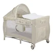 Patut pliant, Lionelo, Sven Plus, 120x60 cm, Cu doua nivele, Cu arcada jucarii, masuta de infasat, vibratii, melodii, conform cu standardele europeane de securitate EN716 si EN12221, Bej Latte BYNLO-SVEN_PLUS_BEIGE_LATTE