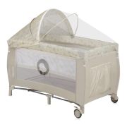 Patut pliant, Lionelo, Sven Plus, 120x60 cm, Cu doua nivele, Cu arcada jucarii, masuta de infasat, vibratii, melodii, conform cu standardele europeane de securitate EN716 si EN12221, Bej Latte BYNLO-SVEN_PLUS_BEIGE_LATTE