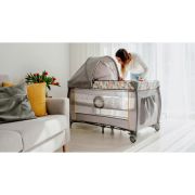 Patut pliant, Lionelo, Sven Plus, 120x60 cm, Cu doua nivele, Cu arcada jucarii, masuta de infasat, vibratii, melodii, conform cu standardele europeane de securitate EN716 si EN12221, Bej Olive BYNLO-SVEN_PLUS_BEIGE_OLIVE