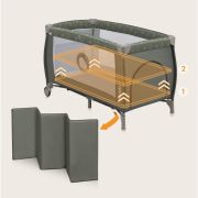 Patut pliant, Lionelo, Sven Plus, 120x60 cm, Cu doua nivele, Cu arcada jucarii, masuta de infasat, vibratii, melodii, conform cu standardele europeane de securitate EN716 si EN12221, Bej Olive BYNLO-SVEN_PLUS_BEIGE_OLIVE