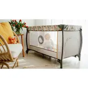 Patut pliant, Lionelo, Sven Plus, 120x60 cm, Cu doua nivele, Cu arcada jucarii, masuta de infasat, vibratii, melodii, conform cu standardele europeane de securitate EN716 si EN12221, Bej Olive BYNLO-SVEN_PLUS_BEIGE_OLIVE