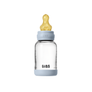 Bibs - set complet biberon din sticla anticolici cu tetina din latex, flux lent, 120 ml, baby blue bbb5019231