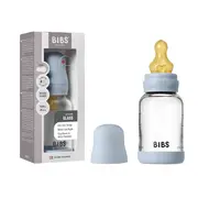 Bibs - set complet biberon din sticla anticolici cu tetina din latex, flux lent, 120 ml, baby blue bbb5019231