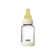 Bibs - set complet biberon din sticla anticolici cu tetina din latex, flux lent, 120 ml, ivory bbb5019216
