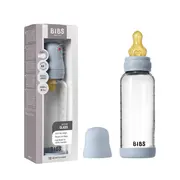 Bibs - set complet biberon din sticla anticolici cu tetina din latex, flux mediu, 240 ml, baby blue bbb5020231