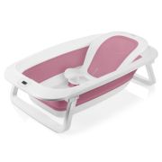 Cadita pliabila, Lionelo, Bubble, Suport anatomic si dop incluse, Cu termometru, Capacitate 50 l, 85 x 50 cm, Roz BYNLOC-BABY_BUBBLE_PINK_MAGNOLIA