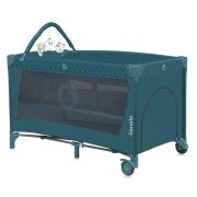 Patut pliant, Lionelo, Flower, Cu doua nivele, Cu arcada, Geanta transport, Masuta de infasat, Bara cu jucarii, Fereastra laterala, 120x60 cm, Conform cu standardele europeane de securitate EN 716 si EN12221, Verde BYNLO-FLOWER_GREEN_TURQUOISE