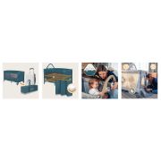 Patut pliant, Lionelo, Flower, Cu doua nivele, Cu arcada, Geanta transport, Masuta de infasat, Bara cu jucarii, Fereastra laterala, 120x60 cm, Conform cu standardele europeane de securitate EN 716 si EN12221, Verde BYNLO-FLOWER_GREEN_TURQUOISE