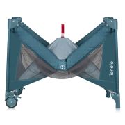 Patut pliant, Lionelo, Flower, Cu doua nivele, Cu arcada, Geanta transport, Masuta de infasat, Bara cu jucarii, Fereastra laterala, 120x60 cm, Conform cu standardele europeane de securitate EN 716 si EN12221, Verde BYNLO-FLOWER_GREEN_TURQUOISE